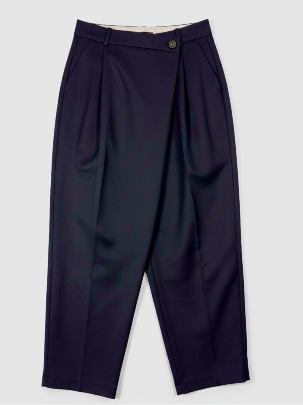 ZARA Navy Blue Asymmetric Crossover Waist Cropped Trousers Size Small NWOT